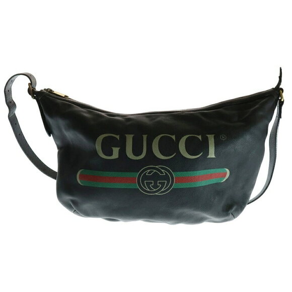 Gucci moon BAG LEATHER Black SHOULDER LOGO half HOBO - Picture 2 of 6